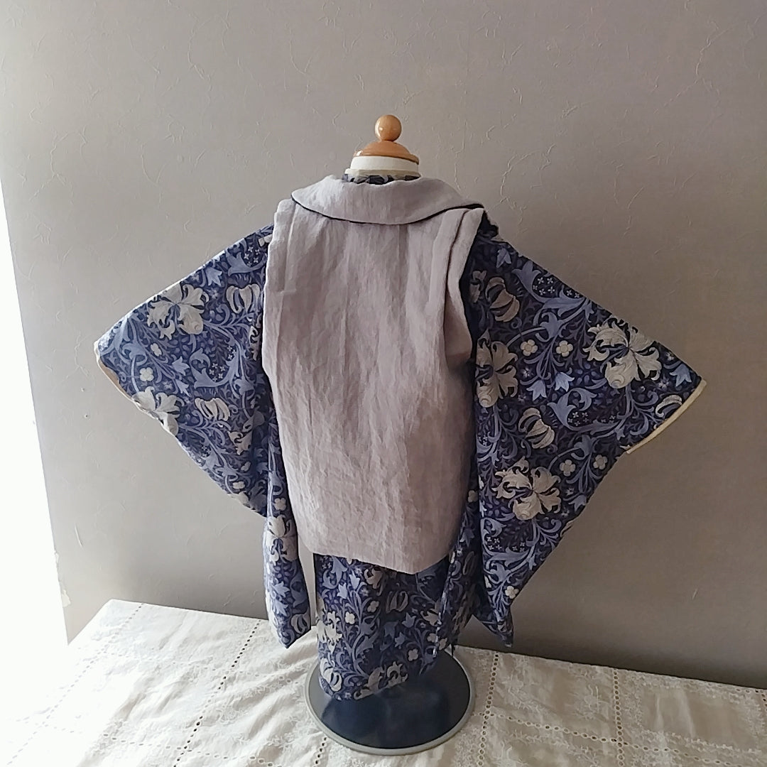3歳 男の子 レンタル着物「10泊11日」753 リバーシブル被布（ｺﾞｰﾙﾃﾞﾝﾘﾘｰモリス）