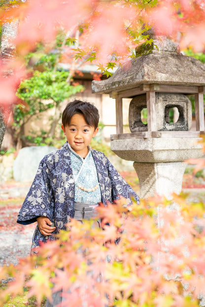 5歳 男の子 レンタル着物「10泊11日」リバーシブル羽織 袴（モリス ゴールデンリリー）