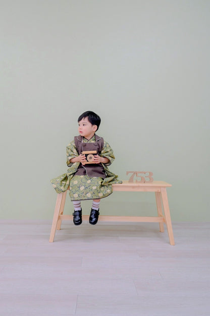 3歳 男の子 レンタル着物「10泊11日」753 リバーシブル被布（Roseモリス）
