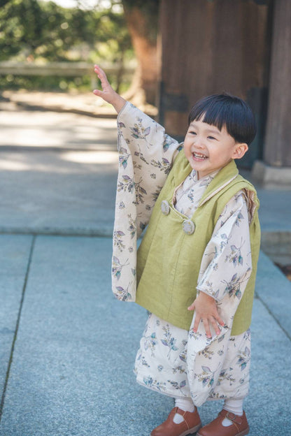 北欧ボタニカル柄 子供着物＆リバーシブル被布 七五三 3歳 男の子 女の子 753 キッズ 浴衣