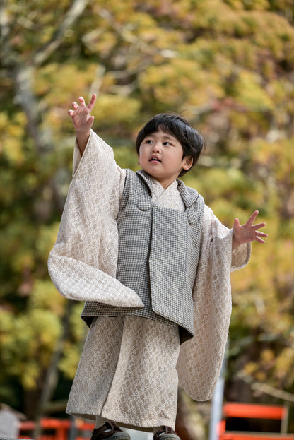 3歳 男の子 レンタル着物「10泊11日」753 リバーシブル被布（淡色レース）
