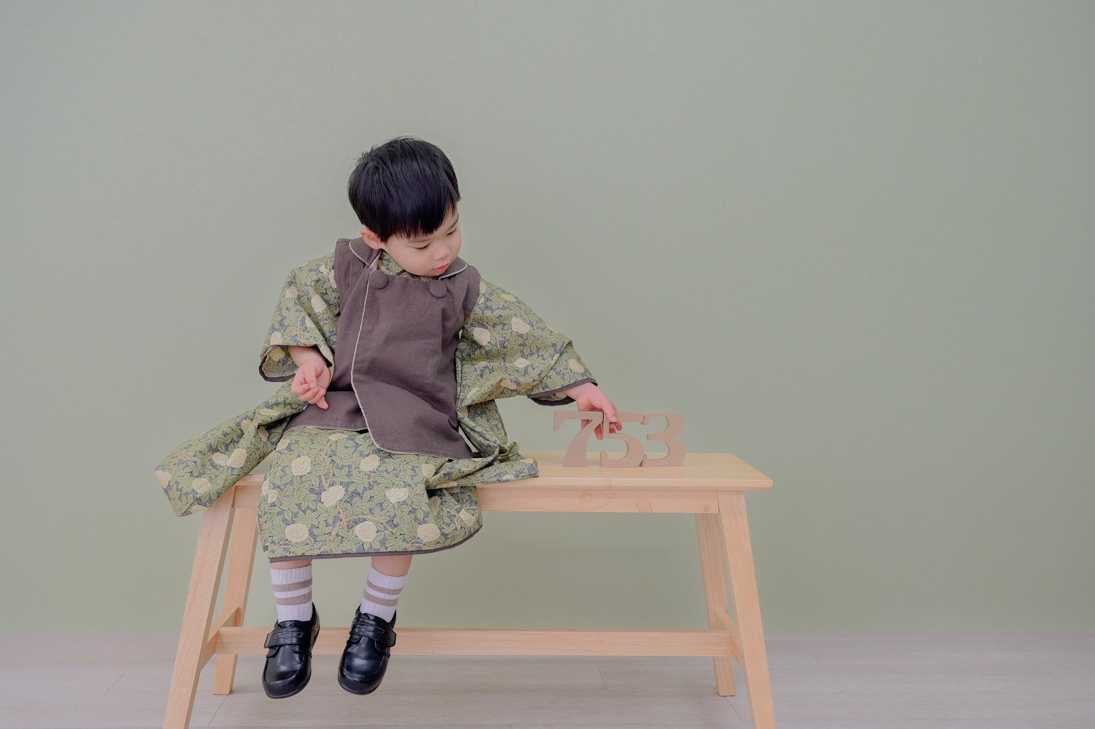 モリス柄 子供着物&リバーシブル被布 七五三 3歳 男の子 753 キッズ