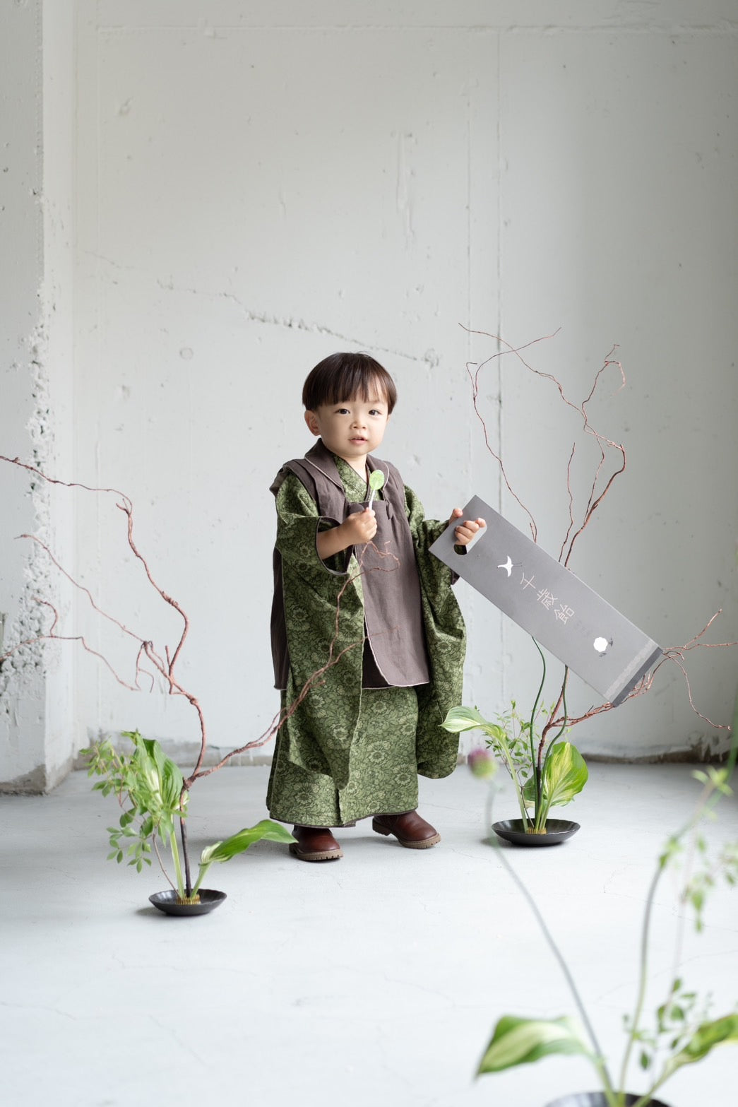 3歳 男の子 レンタル着物「10泊11日」753 リバーシブル被布（Greenモリス）