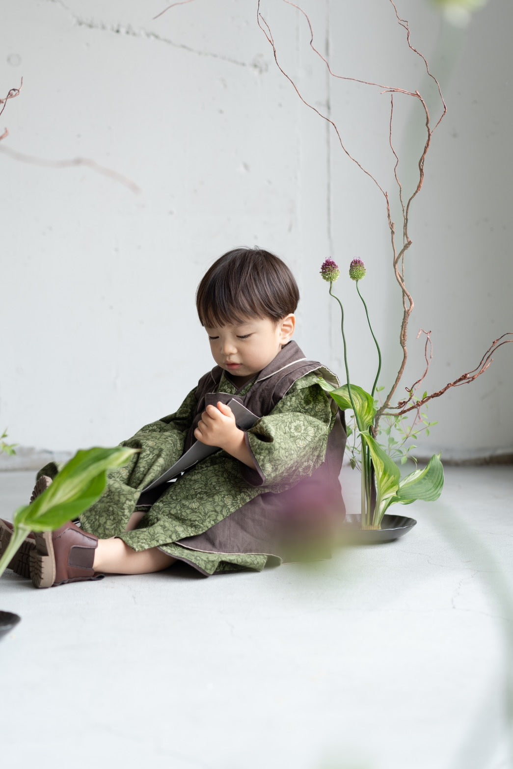 3歳 男の子 レンタル着物「10泊11日」753 リバーシブル被布（Greenモリス）