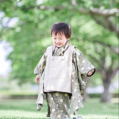 モリス柄 子供着物&リバーシブル被布 七五三 3歳 男の子 753 キッズ 浴衣