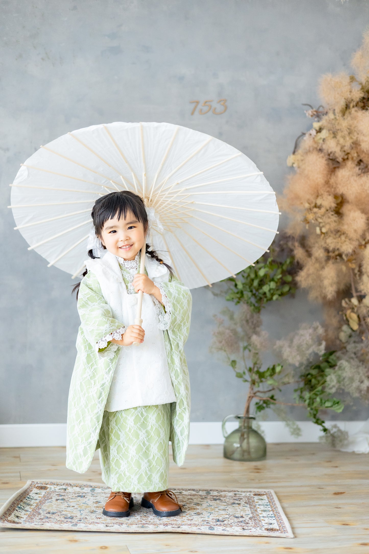 3歳 女の子 七五三着物＆リバーシブル被布「Whiteレース」